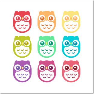 Rainbow Cute Pastel Baby Owls Posters and Art